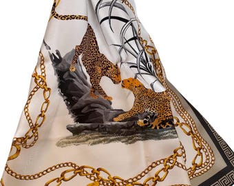 Mulberry Silk Scarf: Leopard Print Twill Neckerchief, Hand-Rolled
