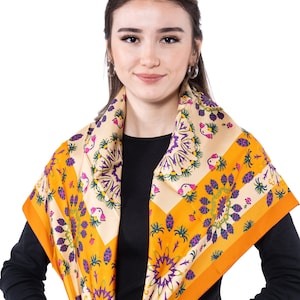 Lenço de seda 100% amoreira autêntico, lenço de cabeça para mulheres, lenço de seda quadrado de 90 x 90 cm, presente para ela, mãe, xale de sarja de seda, envoltório de cabeça