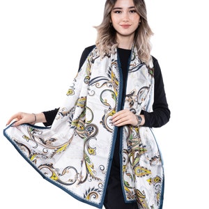 Large Mulberry Silk Twill Scarf: Paisley Shawl Wrap (195x63 cm)