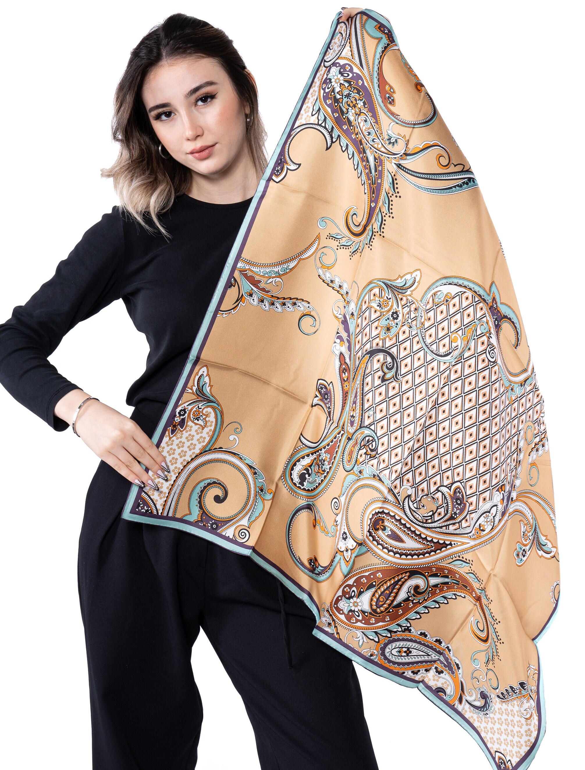 100% Mulberry Silk Scarf, Head Scarf for Women, 90x90 Cm