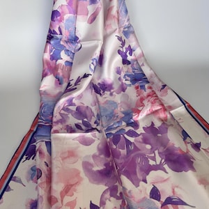 Lenço de seda 100% amoreira azul floral para mulheres 90 x 90 cm Lenço de seda quadrado Presente para sua mãe Dia dos Namorados Sarja de seda pura Xale de cabeça