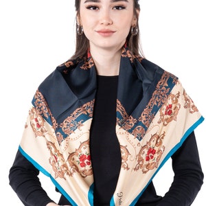 Lenço de seda 100% amoreira, lenço de cabeça para mulheres, lenço de seda quadrado de 90 x 90 cm, presente para ela, mãe, esposa, aniversário, presente de Natal, turbante