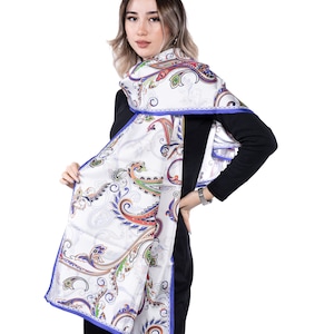 Large Mulberry Silk Twill Scarf: Paisley Shawl, Hand-Rolled Edges