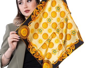 Mulberry Silk Scarf: Horoscope Print Neckerchief, Hand-Rolled Edges