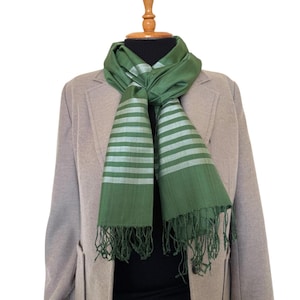 Hand Woven Silk Scarf For Women, Large Size Green Silk Scarf, 100% Silk Scarf, Wrap, Shawl, Gift For Her, Mom, Wedding, Birthday