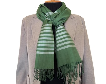 Handwoven Green Silk Scarf: Large 100% Silk Shawl Wrap