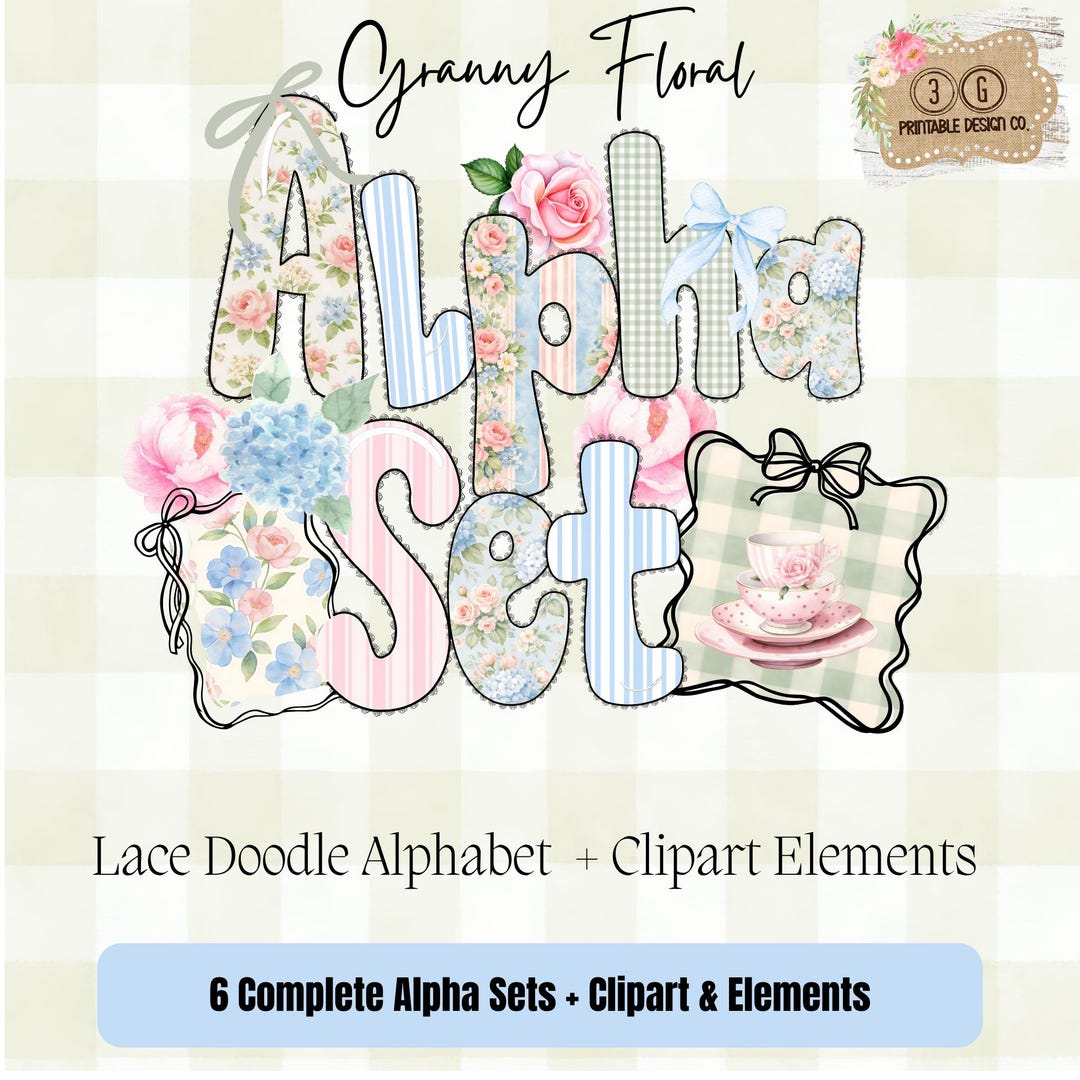 Vintage Cottagecore Floral Alphabet PNG Bundle | Doodle Letter PNG ...