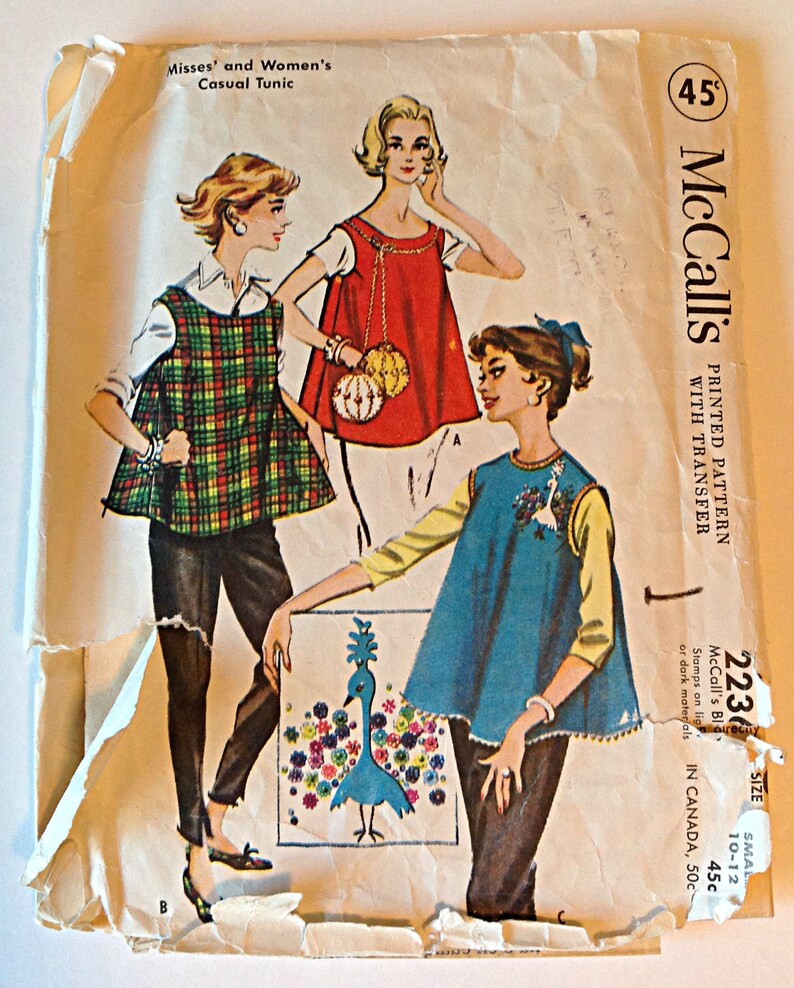 McCalls 2236 Ladies Casual Tunic size small vintage 1950/'s