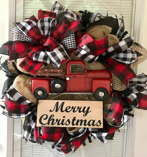 Merry Christmas Winter Red Black Plaid Front Door Mats Outdoor