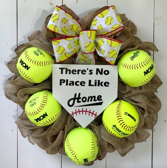 Softball Wreath Baseball Wreath Burlap Wreath Front Door Wreath Sports Wreath Coach S Gift No Place Like Home Summer Wreath
