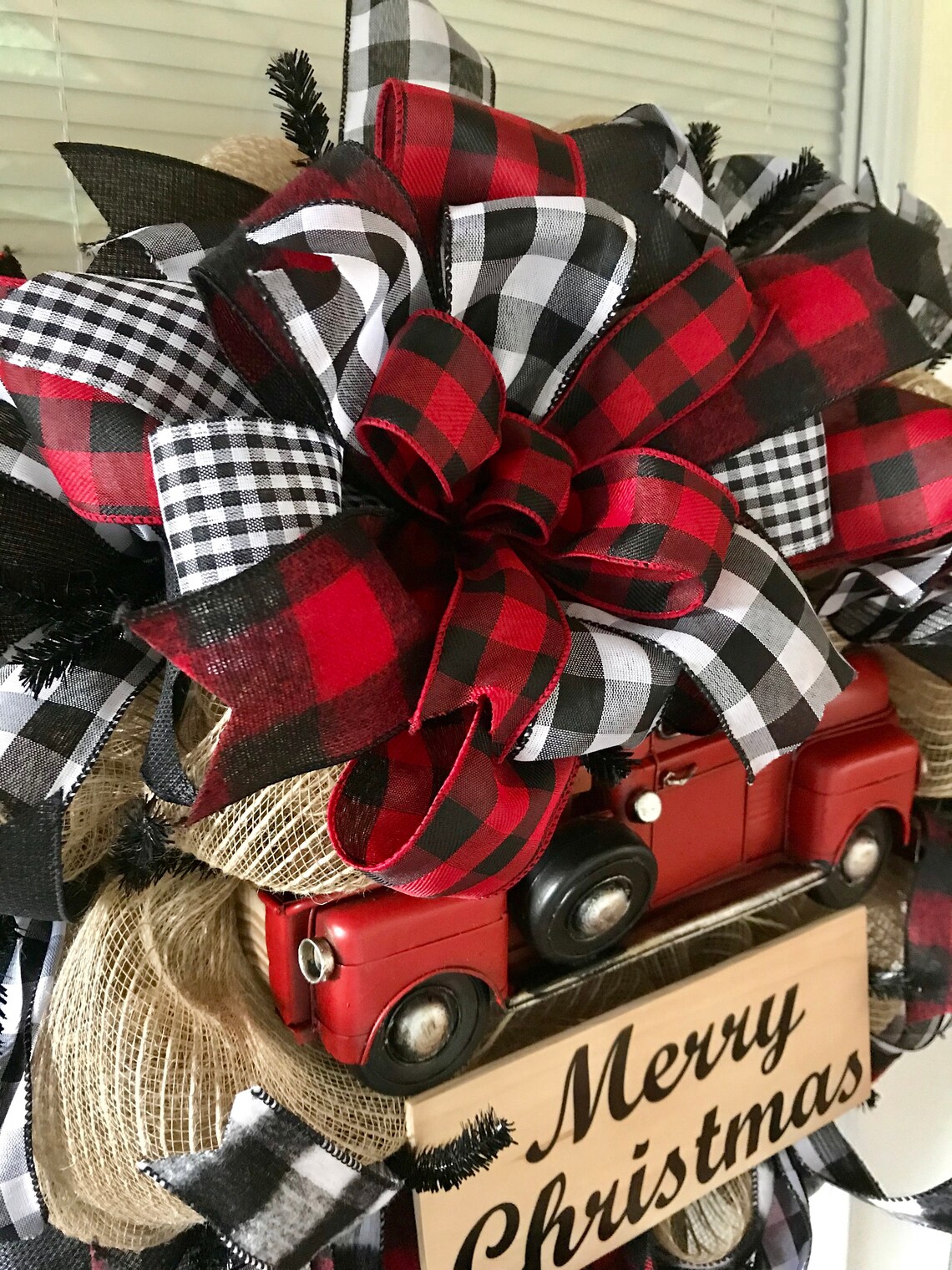 Christmas Wreath Red Truck Wreath Red Truck Farmhouse Etsy