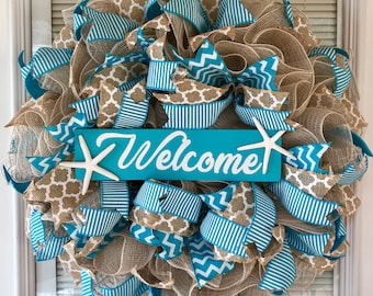 Beach Wreath, Summer Wreath, Beach House Decor, Welcome Wreath, Summer Door Wreath