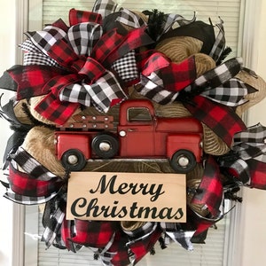 Christmas Wreath, Red Truck Wreath, Red Truck, Farmhouse Christmas Wreath, Buffalo Plaid Wreath, Winter Wreath, Buffalo Plaid, Farmhouse