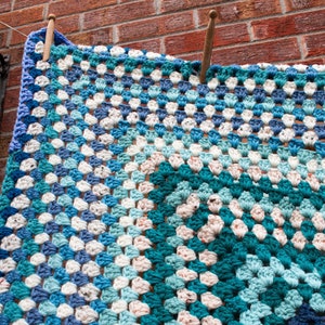 Handmade Coastal Blue Granny Square Blanket, Vintage Style Textiles, Vintage Bedroom, Granny Square Crochet