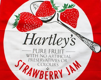 Paño de cocina vintage con publicidad de «Hartley&#39;s Strawberry Jam», publicidad vintage, cocina vintage, textiles vintage