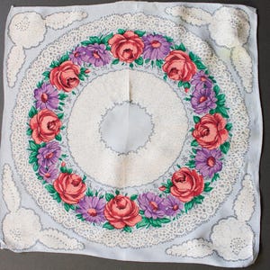 Vintage Handkerchief with Floral Print, Vintage Linens