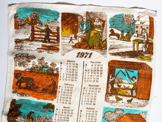 Vintage 1971 Calendar Linen Mix Tea Towel With Rural and Farming Scenes,  Vintage Kitchen, Vintage Textiles - Etsy
