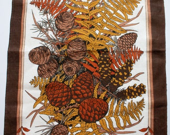 Vintage Irish Ulsters lino toalla de té &#39;Pine Cones&#39;, cocina vintage, textiles vintage