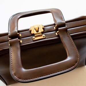 Schokolade Braun Vegan Leder Griff VIntage Tasche, Vintage Taschen, Vintage Textilien, Vintage Mode