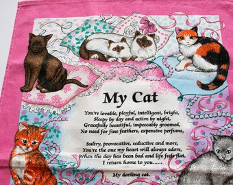 Vintage rosa &quot;Mi gato&quot; toalla de té, cocina vintage, textiles vintage
