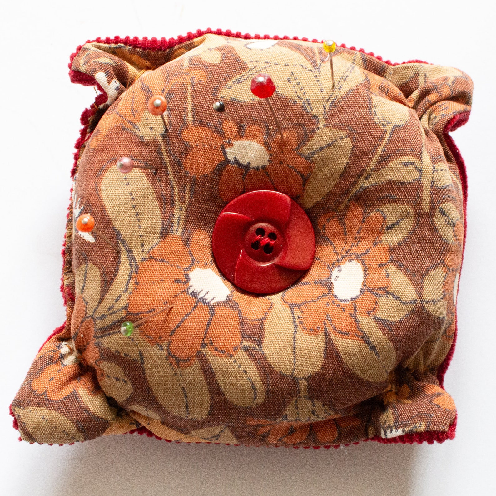 Vintage Style Scrap Pin Cushion With Button and Bead Detail, Artisan ...