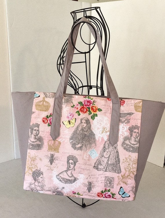 pink tote bag with zipper