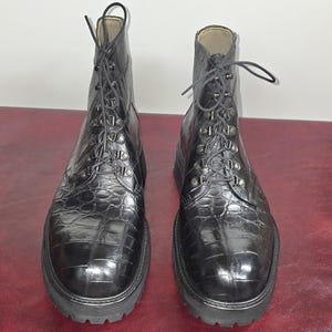 High cut dress boots made in USA with genuine exotic American alligator leather image 5