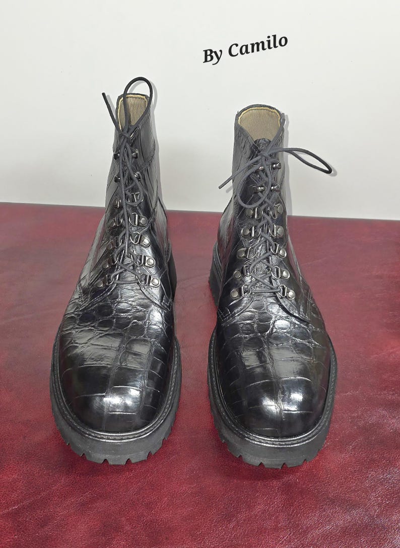 High cut dress boots made in USA with genuine exotic American alligator leather image 5