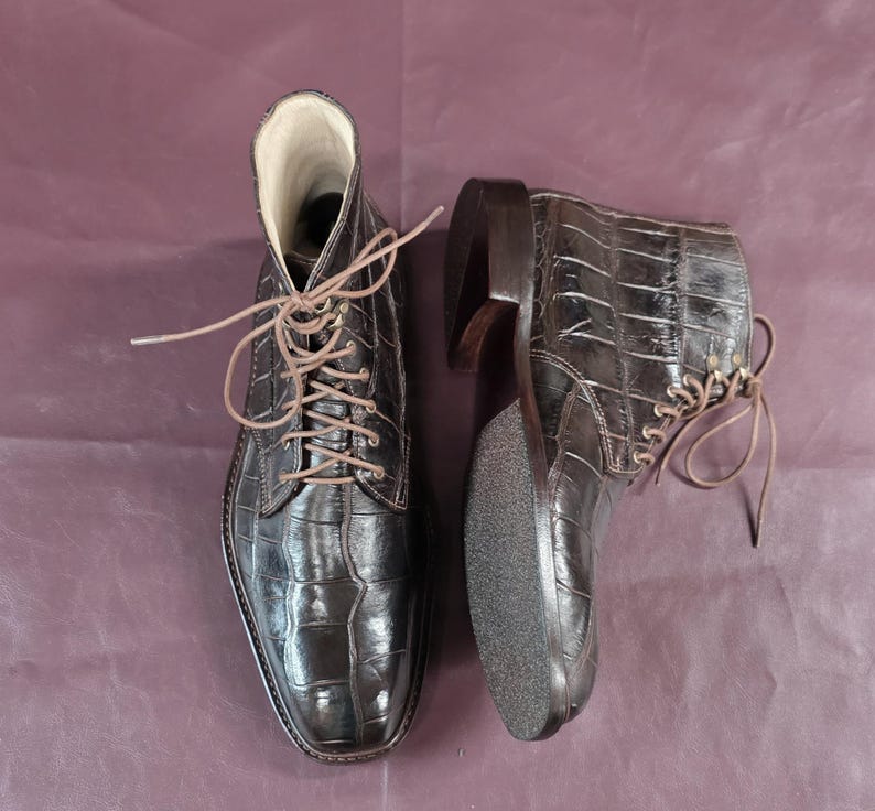 High cut dress boots made in USA with genuine exotic American alligator leather image 12