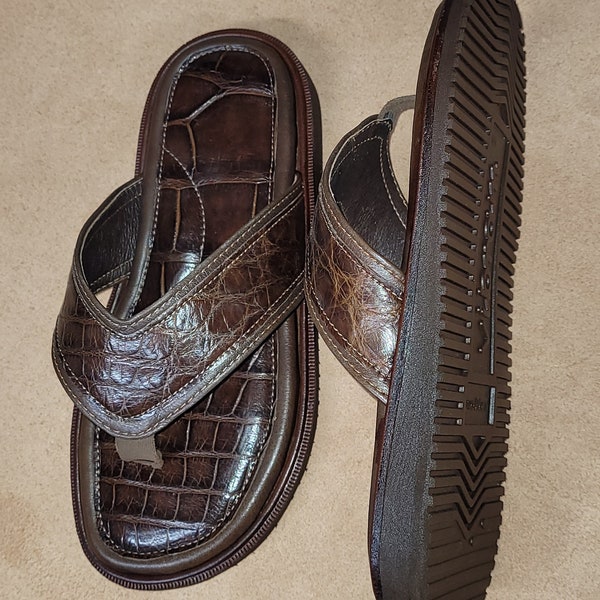 Sandals made with genuine exotic American alligator leather, soft padded leather insole and very lightweight rubber sole