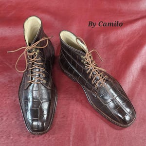 High cut dress boots made in USA with genuine exotic American alligator leather image 3