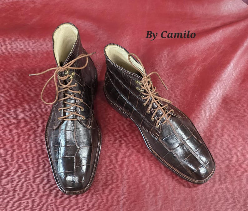 High cut dress boots made in USA with genuine exotic American alligator leather image 3
