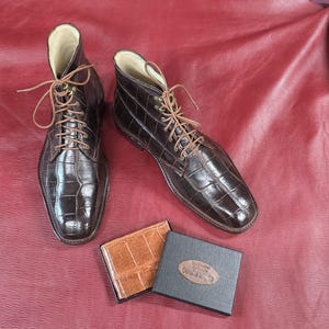 High cut dress boots made in USA with genuine exotic American alligator leather image 9