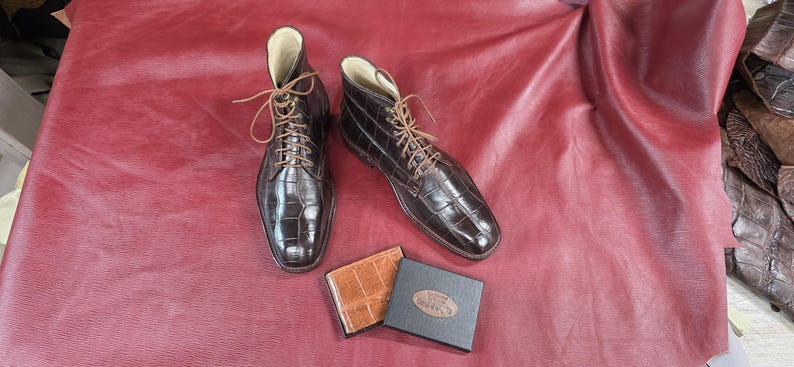 High cut dress boots made in USA with genuine exotic American alligator leather image 9