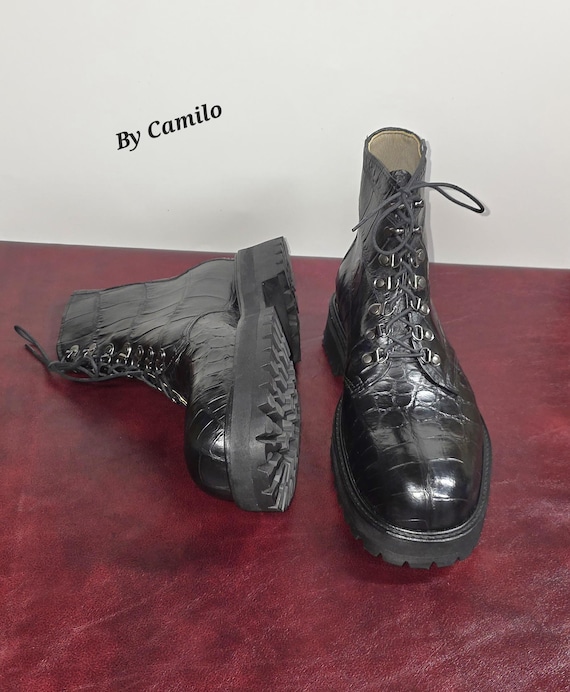 High cut dress boots made in USA with genuine exotic American alligator leather