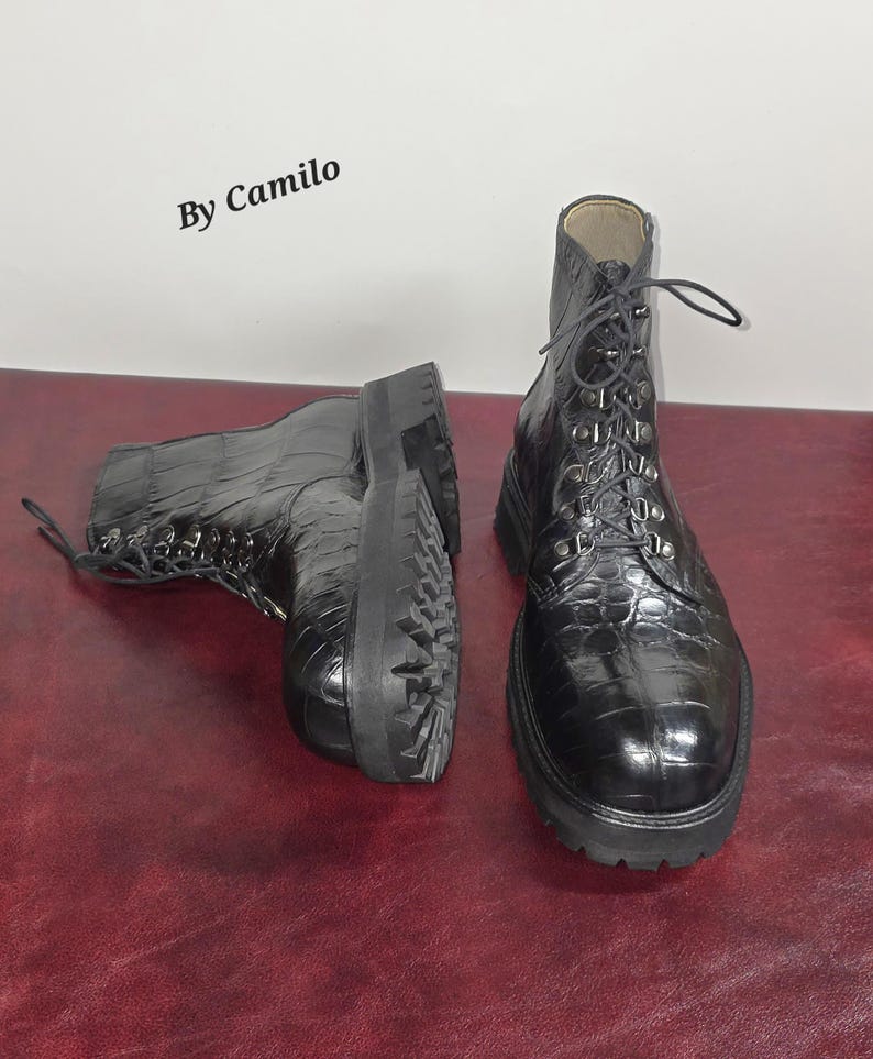 High cut dress boots made in USA with genuine exotic American alligator leather image 1
