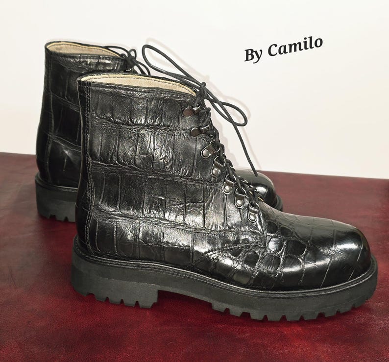 High cut dress boots made in USA with genuine exotic American alligator leather image 4