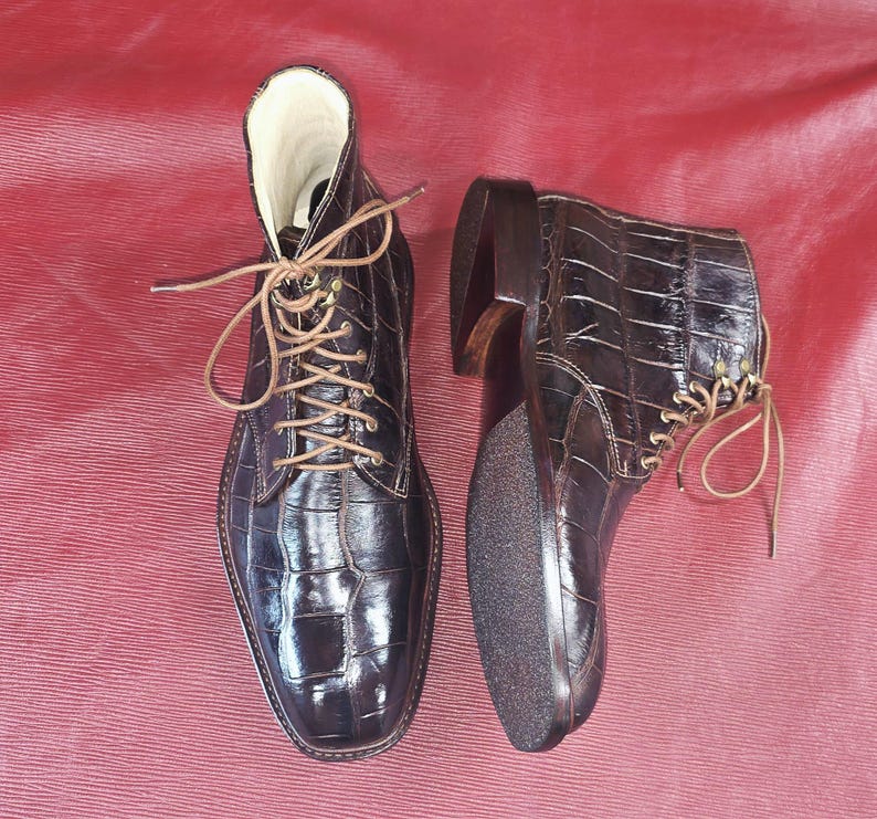 High cut dress boots made in USA with genuine exotic American alligator leather image 6