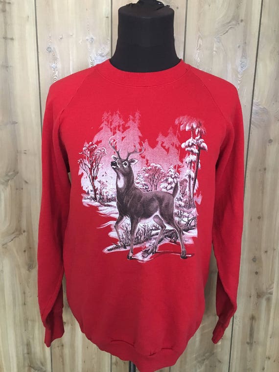 Vintage Deer Animal Print Wildlife Red 80s 1980s C
