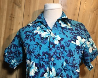 Vintage Hawaiian shirt men Tropical Flowers Oxford - vintage aloha shirt - 80s Beach Summer Shirt - Beach Clothes - palm trees shirt Medium