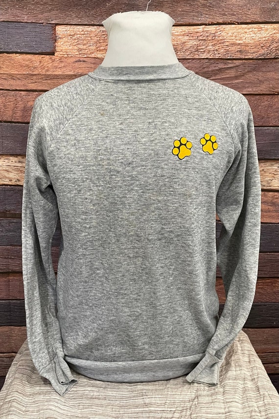 Animal Paw Prints Gray 1980s Crewneck Vintage Swea