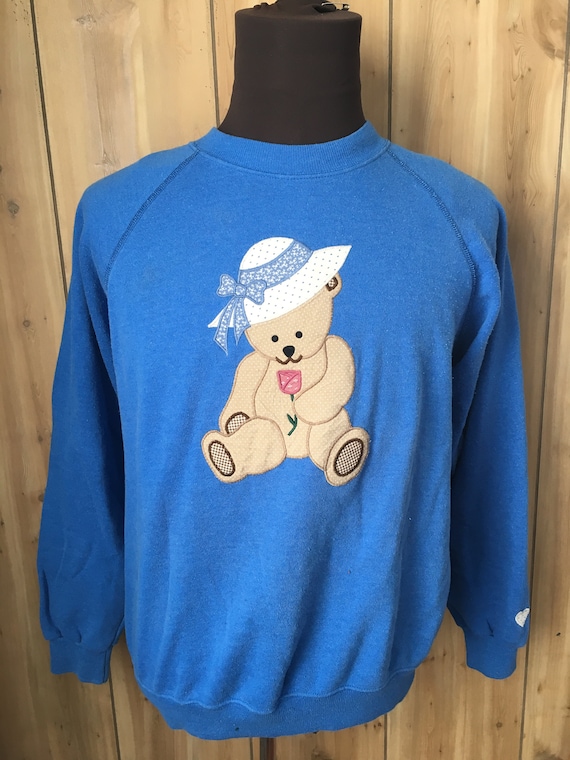 Teddy Bear Sweater Blue Vintage Pullover 80's Women S 