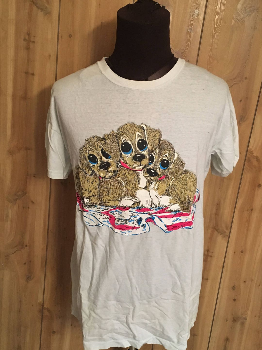 Vintage Dog Puppies 1990s Animal Print Tshirt 90s Clothing Dog Lover