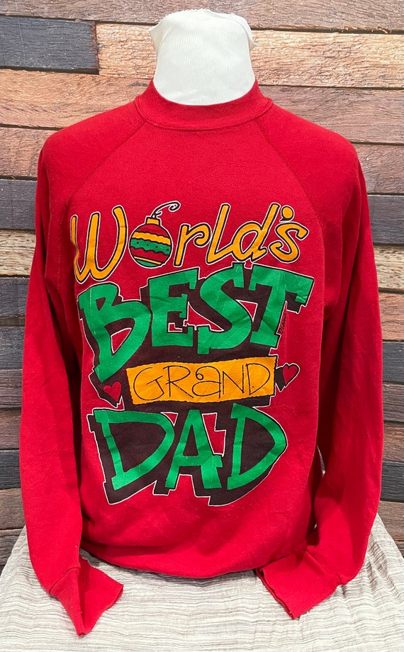 Vintage 80s World's Best Granddad 1980s Red Crewne