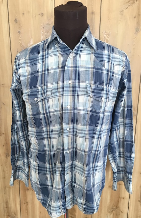 Vintage Wrangler Blue Western Plaid Longsleeve Co… - image 2