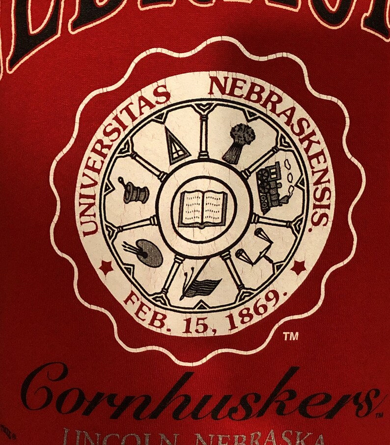 Large vintage college Vintage 90s University of Nebraska Cornhuskers Red Big 12 College Crewneck Sweatshirt vintage football jumper