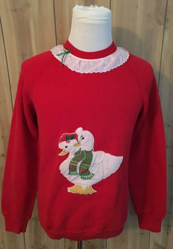 Vintage 90s Christmas Ducks 1990s Red Ugly Christ… - image 1