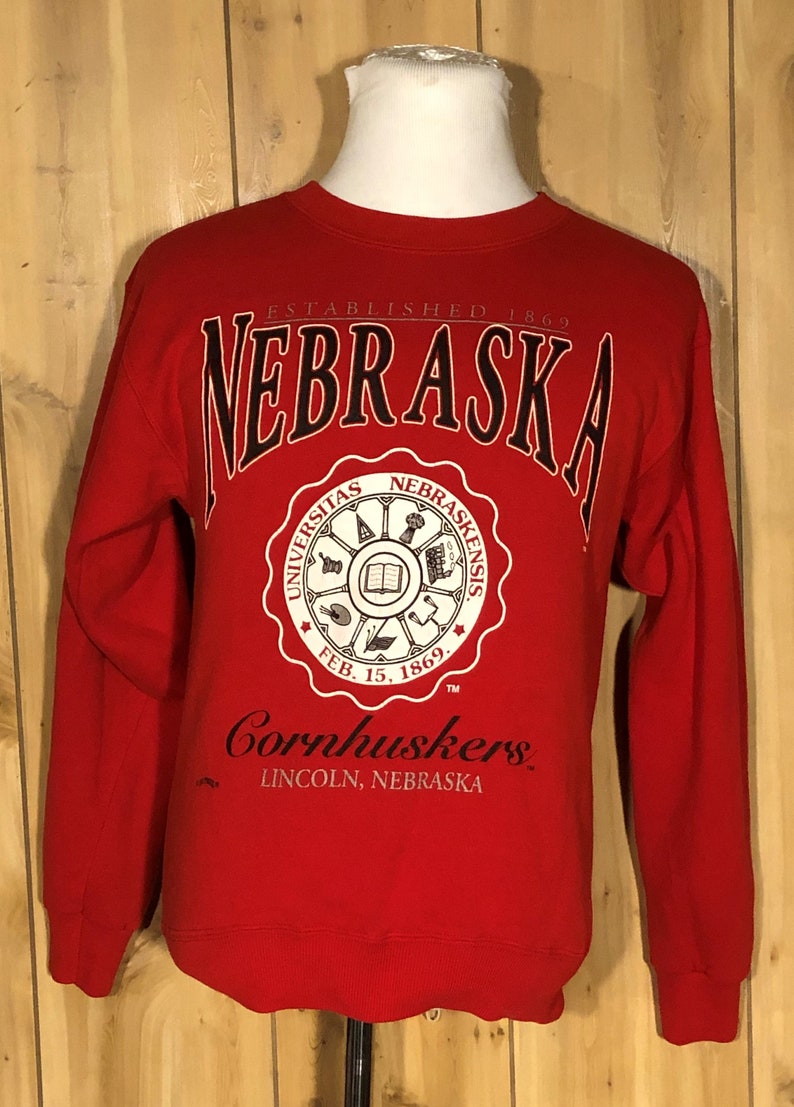 Large vintage college Vintage 90s University of Nebraska Cornhuskers Red Big 12 College Crewneck Sweatshirt vintage football jumper