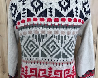 Vintage Crewneck Sweater 80s 1980s Holiday Ski Skiing retro - ski sweater - classic - vintage sweater - ugly christmas - ugly sweater (L)