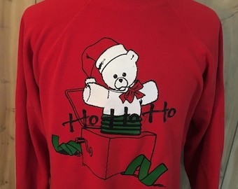 Vintage Christmas Bear Ho Ho Ho  1980s Ugly Christmas Sweatshirt - Christmas Sweatshirt - vintage sweatshirt - 80s christmas sweatshirt (XL)